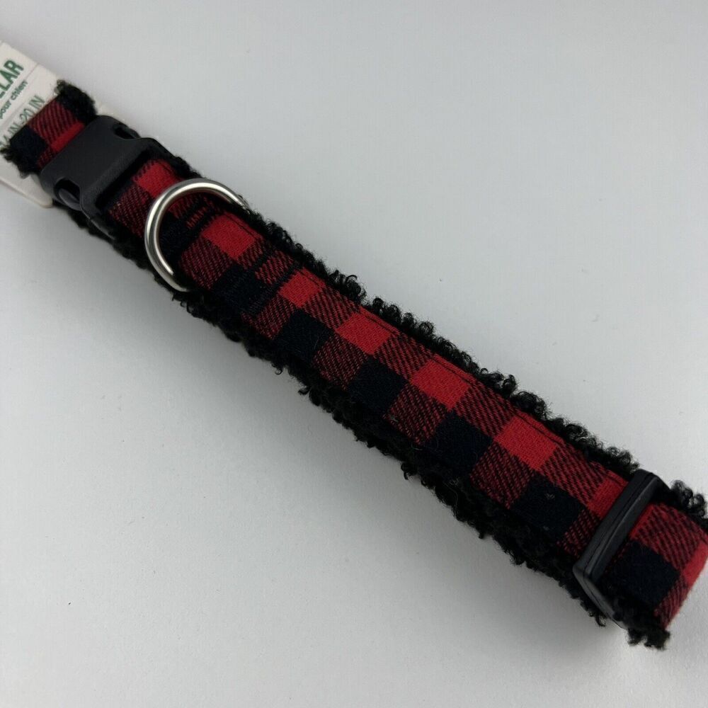 Merry & Bright Adjustable Holiday Themed Dog Collar. Red & Black Plaid Size M - Picture 2 of 4